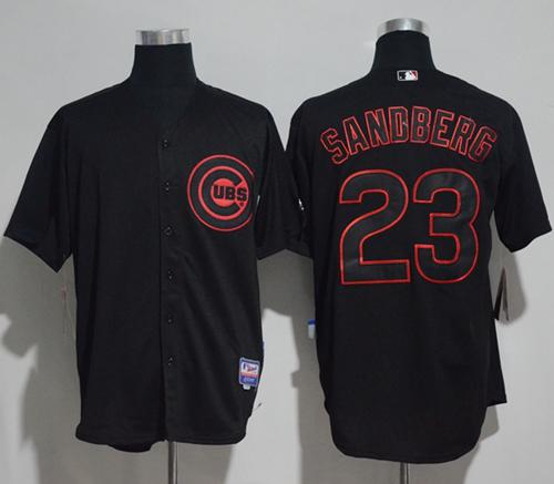 Cubs #23 Ryne Sandberg Black Strip Stitched MLB Jersey - Click Image to Close